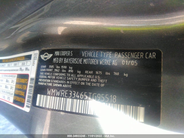 2005 MINI COOPER S WMWRE33465TG95518 Photo 8