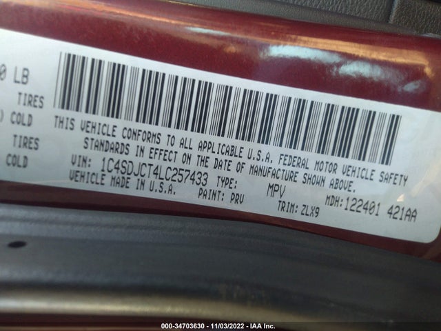 2020 Dodge Durango, VIN: 1C4SDJCT4LC257433