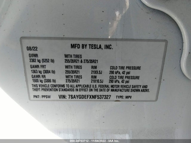 Tesla Model Y 2022 7SAYGDEFXNF537327 Image 9
