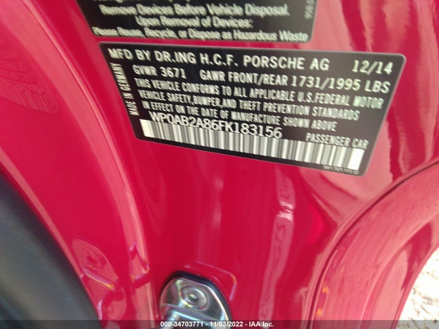 2015 Porsche Cayman, VIN: WP0AB2A86FK183156