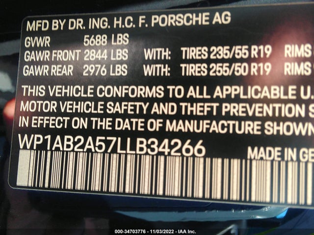 2020 Porsche Macan, VIN: WP1AB2A57LLB34266