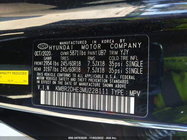 2021 Hyundai Palisade, VIN: KM8R2DHE3MU228111