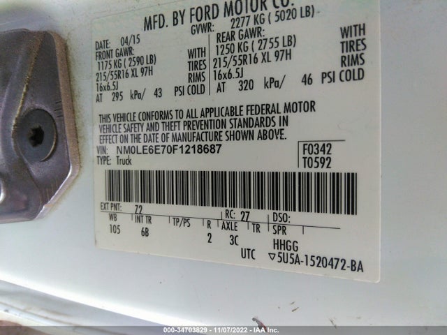 2015 Ford Transit Connect, VIN: NM0LE6E70F1218687