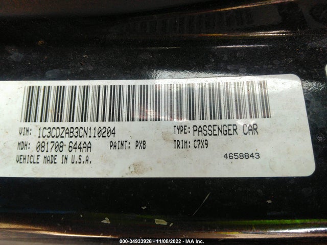 2012 DODGE AVENGER SE VIN: 1C3CDZAB3CN110204