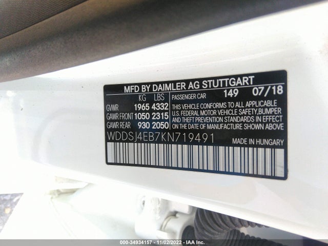 2019 Mercedes-Benz CLA-Class, VIN: WDDSJ4EB7KN719491