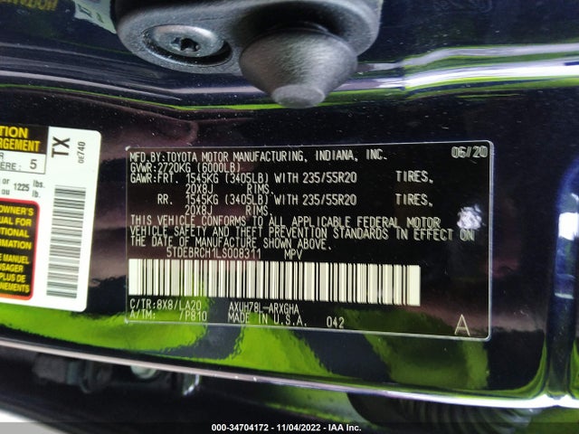 2020 Toyota Highlander, VIN: 5TDEBRCH1LS008311