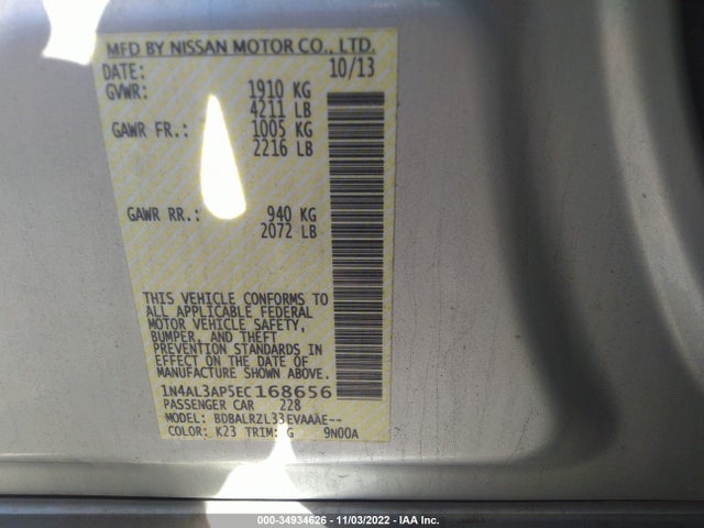Nissan Altima 2014 1N4AL3AP5EC168656 Image 10