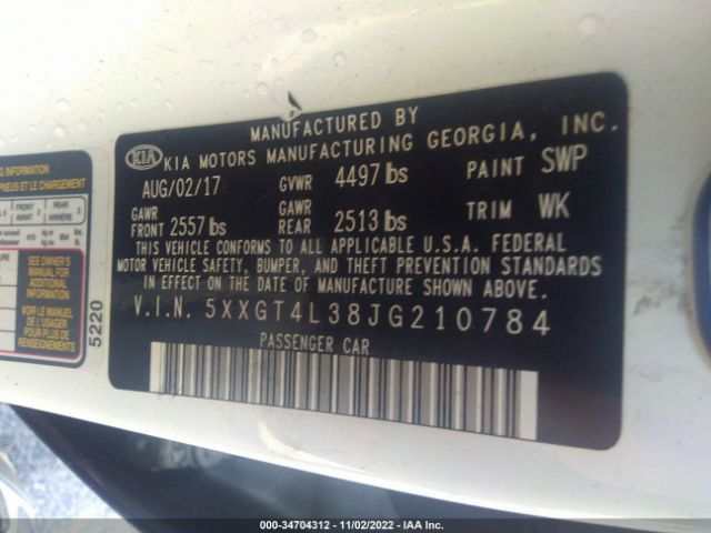 5XXGT4L38JG210784 KIA Optima S