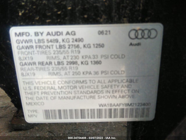 WA1BAAFY8M2123400 Audi Q5 Premium Plus