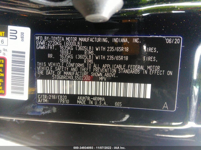 2020 Toyota Highlander, VIN: 5TDGBRCH0LS502300
