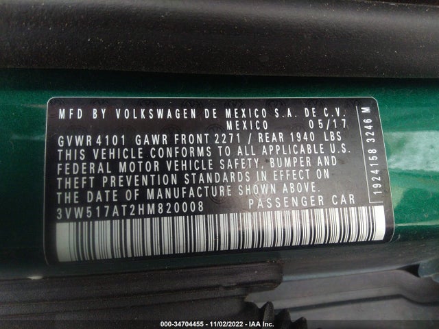 2017 Volkswagen Beetle, VIN: 3VW517AT2HM820008
