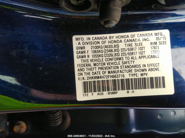 Honda Cr-v Ex-l 2015 2HKRM4H72FH663716 Image 10