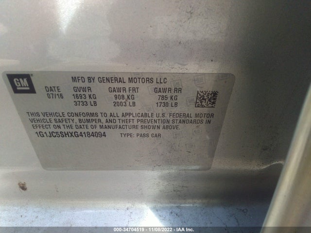 Chevrolet SONIC LT 2016 1G1JC5SHXG4184094 Image 10