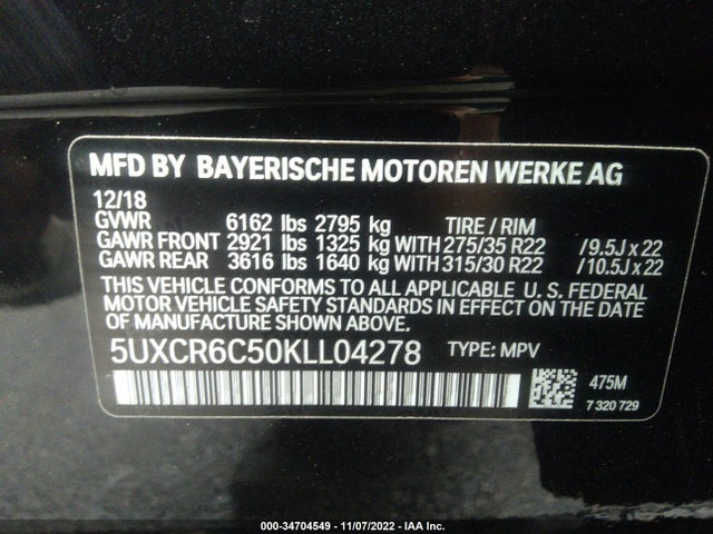 2019 BMW X5, VIN: 5UXCR6C50KLL04278