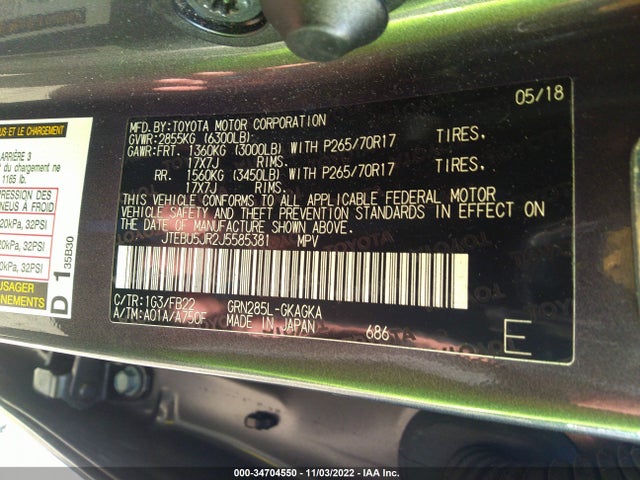 Toyota 4RUNNER SR5 2018 JTEBU5JR2J5585381 Image 9