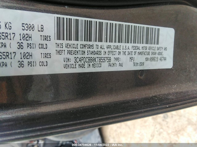 2019 Dodge Journey, VIN: 3C4PDCBB0KT859758