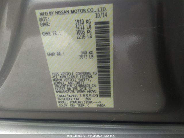 1N4AL3APXFC185549 Nissan Altima 2.5 Sv
