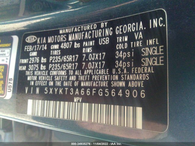 5XYKT3A66FG564906 KIA SORENTO LX
