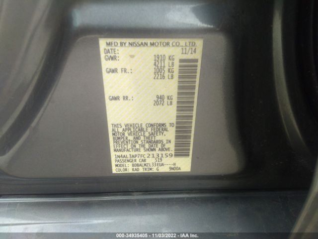 1N4AL3AP7FC213159 Nissan Altima 2.5 Sv