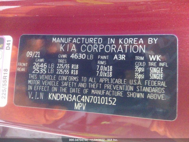 KNDPN3AC4N7010152 KIA Sportage Ex