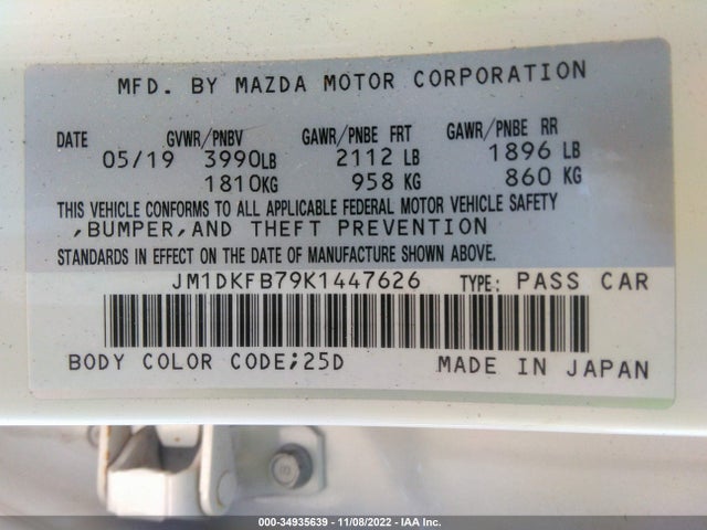 2019 MAZDA CX-3 SPORT VIN: JM1DKFB79K1447626