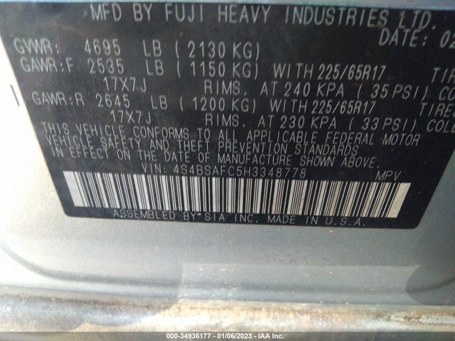 4S4BSAFC5H3348778 Subaru Outback Premium