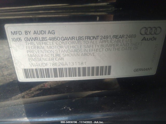 WAUDF78E26A131181 Audi A4 2.0T