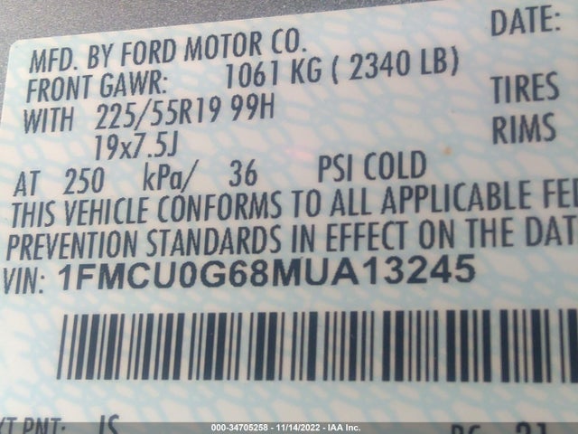 2021 Ford Escape, VIN: 1FMCU0G68MUA13245