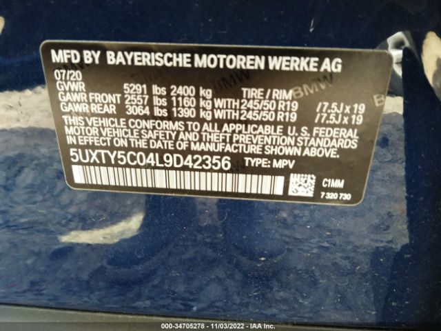 5UXTY5C04L9D42356 BMW X3 Xdrive30i