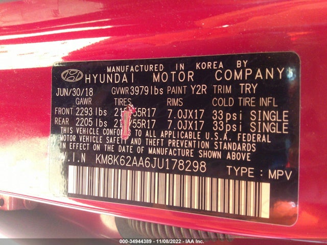 2018 Hyundai Kona, VIN: KM8K62AA6JU178298