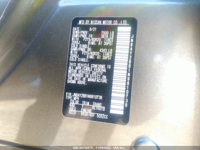 2022 Nissan Armada, VIN: JN8AY2BB1N9810736