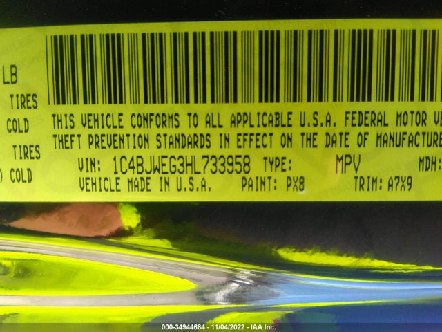 2017 Jeep Wrangler, VIN: 1C4BJWEG3HL733958