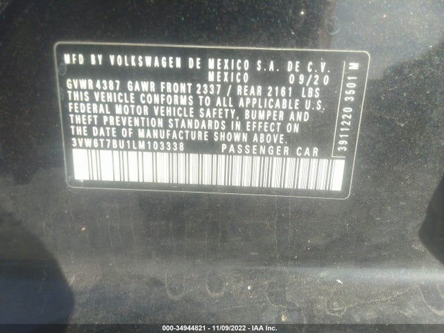 2020 Volkswagen Jetta, VIN: 3VW6T7BU1LM103338
