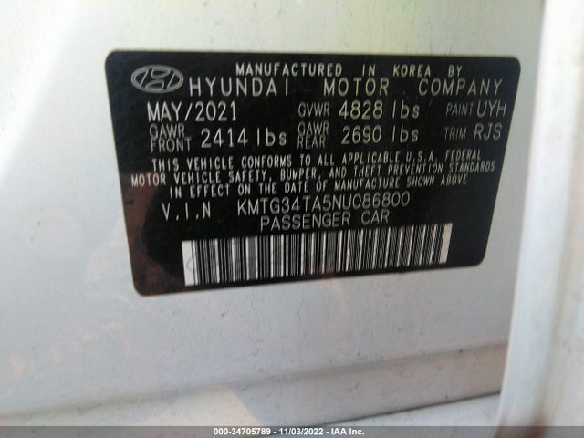 2022 Genesis G70, VIN: KMTG34TA5NU086800