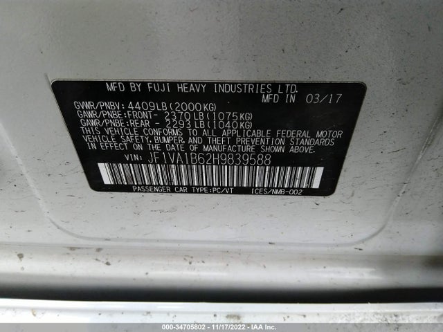2017 Subaru WRX, VIN: JF1VA1B62H9839588
