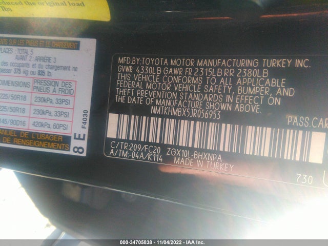 2018 TOYOTA C-HR XLE VIN: NMTKHMBX5JR056953