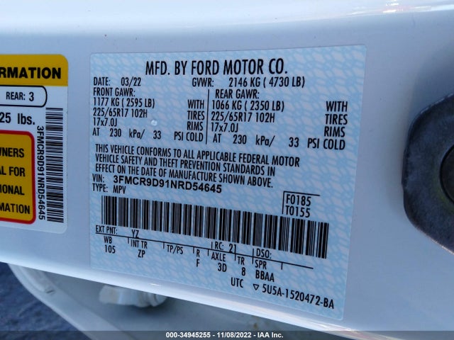 2022 Ford Bronco, VIN: 3FMCR9D91NRD54645