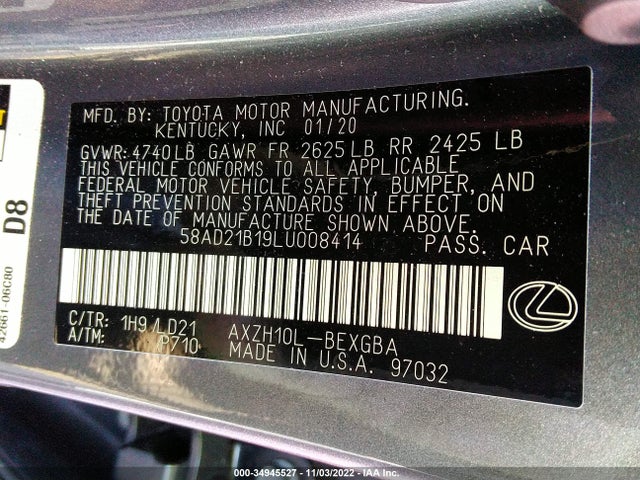 2020 Lexus ES, VIN: 58AD21B19LU008414