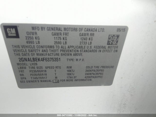 2015 Chevrolet Equinox, VIN: 2GNALBEK4F6375351