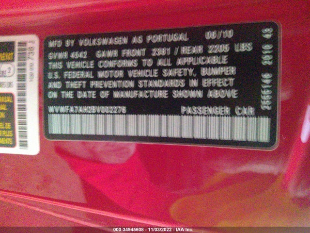 Volkswagen Eos Lux 2011 WVWFA7AH2BV002276 Image 10