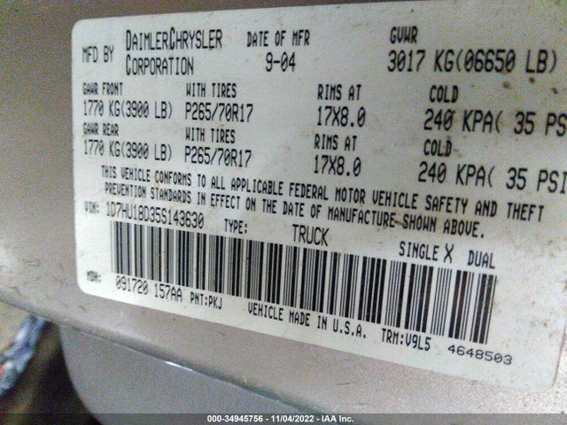 Dodge Ram 1500 Slt 2005 1D7HU18D35S143630 Image 11