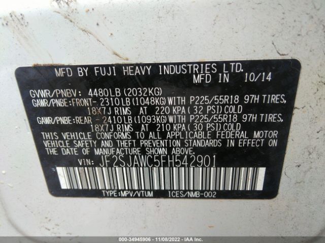 JF2SJAWC5FH542901 Subaru Forester 2.5i Touring