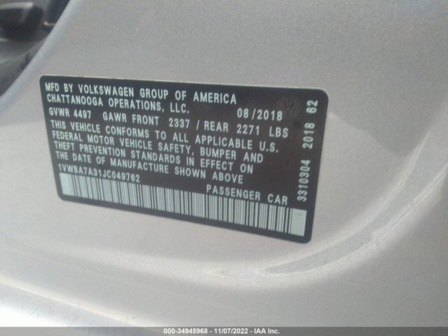 2018 Volkswagen Passat, VIN: 1VWBA7A31JC049762