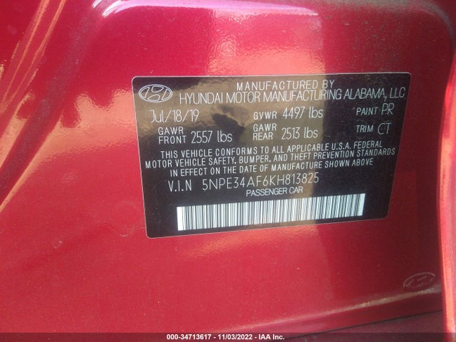 2019 Hyundai Sonata, VIN: 5NPE34AF6KH813825