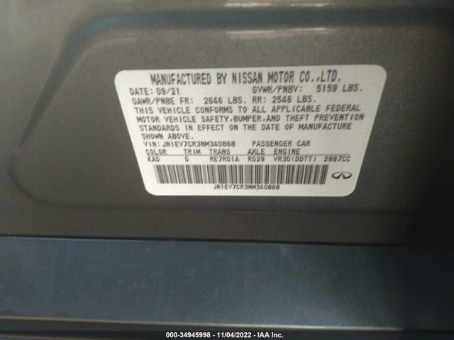 2022 Infiniti Q50, VIN: JN1EV7CR3NM340868