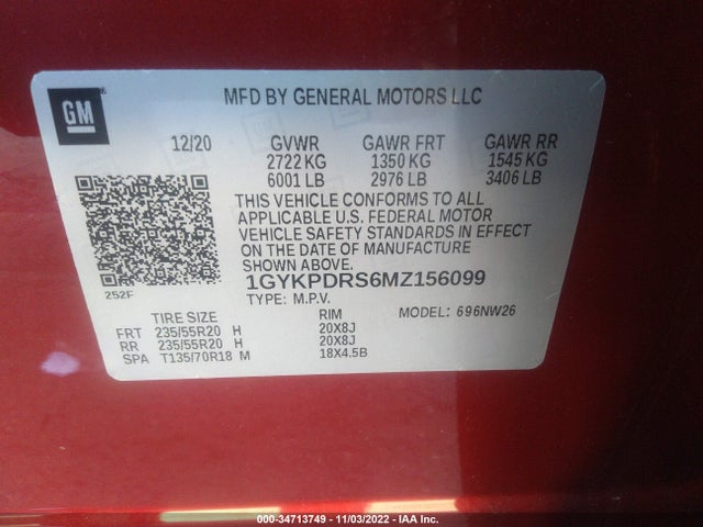 2021 Cadillac XT6, VIN: 1GYKPDRS6MZ156099