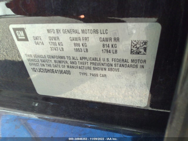 Chevrolet SONIC LT 2014 1G1JC5SH0E4196400 Image 9