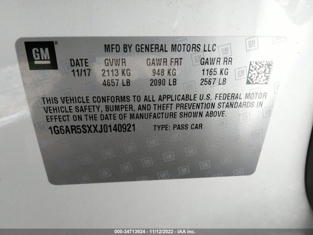 2018 Cadillac CTS, VIN: 1G6AR5SXXJ0140921