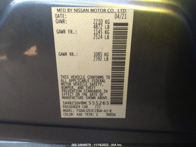 2021 Nissan Leaf, VIN: 1N4BZ1DV8MC555265