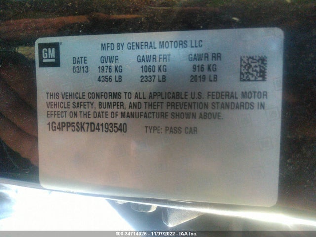 2013 BUICK VERANO VIN: 1G4PP5SK7D4193540